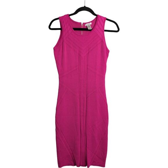 Cache Hot Pink Sleeveless Sheath Dress Textured Design Zipper Back Size XS - Picture 1 of 11